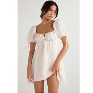 House of CB Princess ivory georgette mini dress Cream Puff Sleeve Women's XS